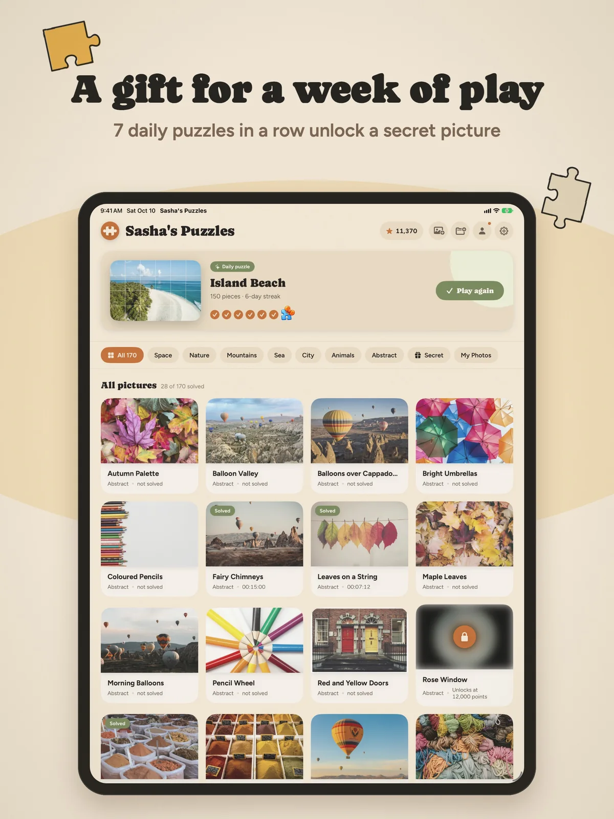 A gift for a week of play: the daily puzzle and picture library on iPad