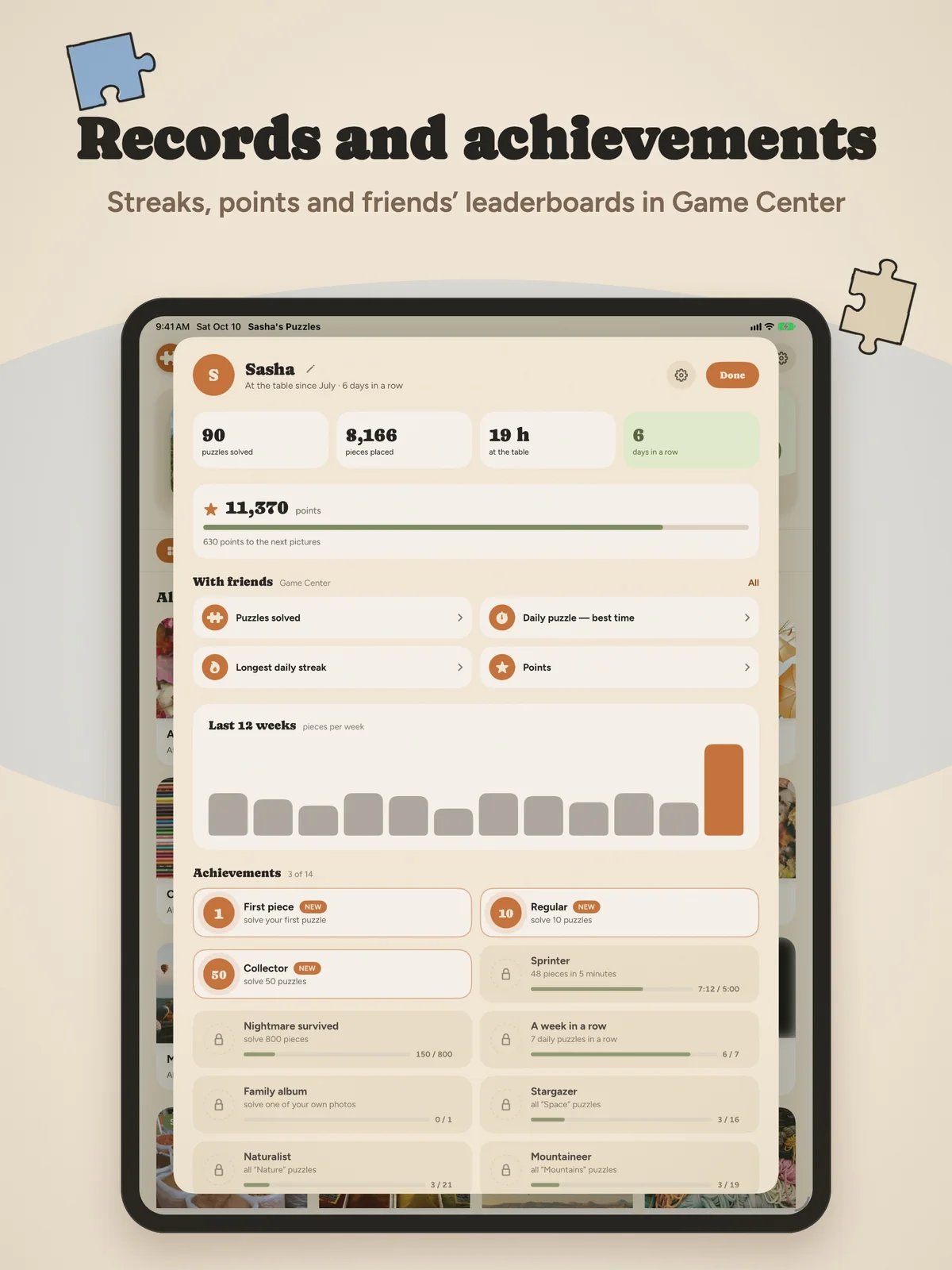 Records and achievements: streaks, points and Game Center on iPad
